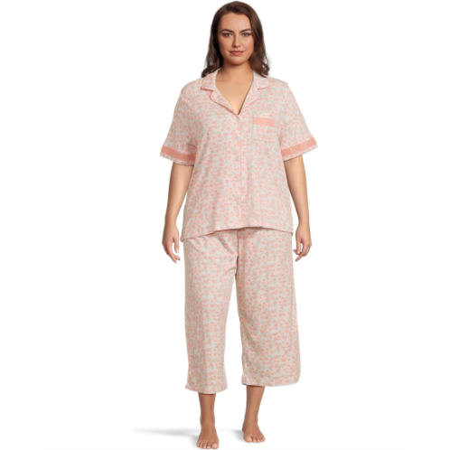 Karen Neuburger Plus Size Notch Collar And Capri Pajama Set With Eyelet Inserts