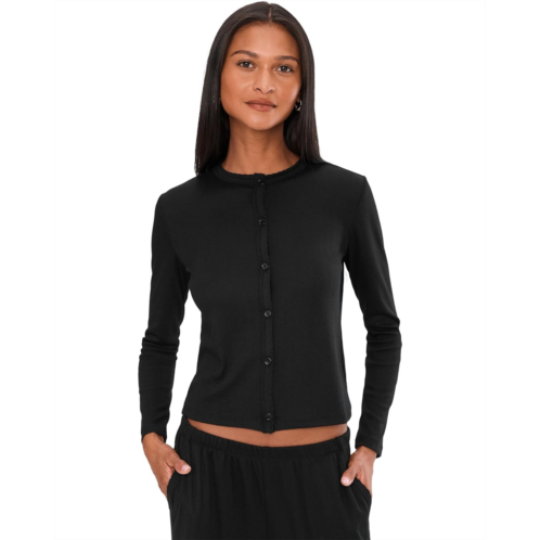 Womens Barefoot Dreams Pointelle Rib Cardi with Scallop Trim