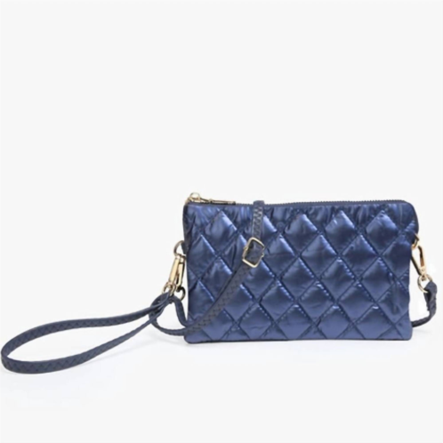 Jen & Co. womens nylon puffer quilted 3 compartment convertible wristlet in navy