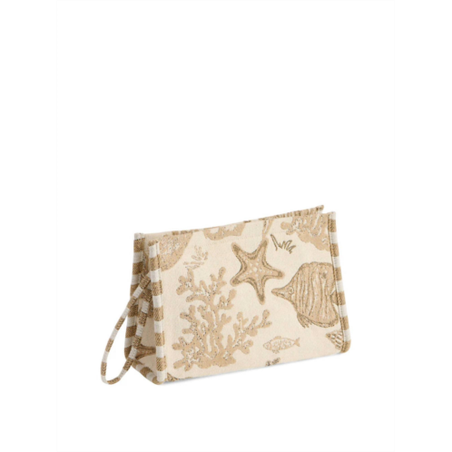 Shiraleah womens coastal jacquard wristlet pouch in beige