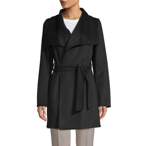 T Tahari women ella lightweight wool wrap trench coat jacket in black