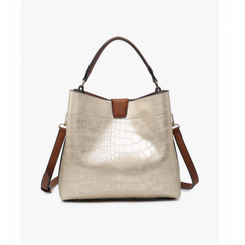 Jen & Co. womens tati satchel bag in croc champagne