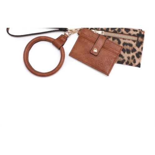 Jen & Co. womens double wristlet cardholder bangle in brown leopard
