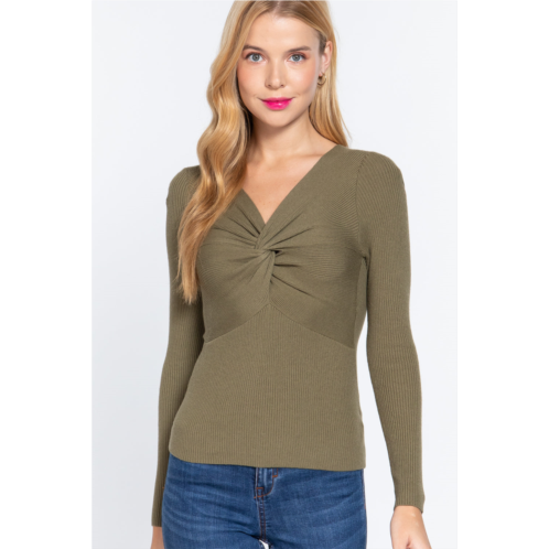 TRUEDAMES long slv v-neck knotted sweater