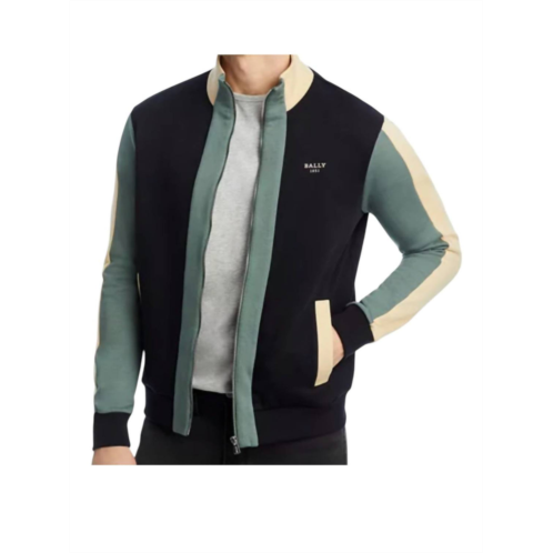 BALLY mens organic cotton track jacket in black & sage