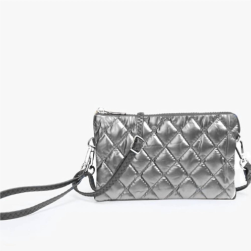 Jen & Co. womens nylon puffer quilt 3 compartment convertible wristlet in graphite