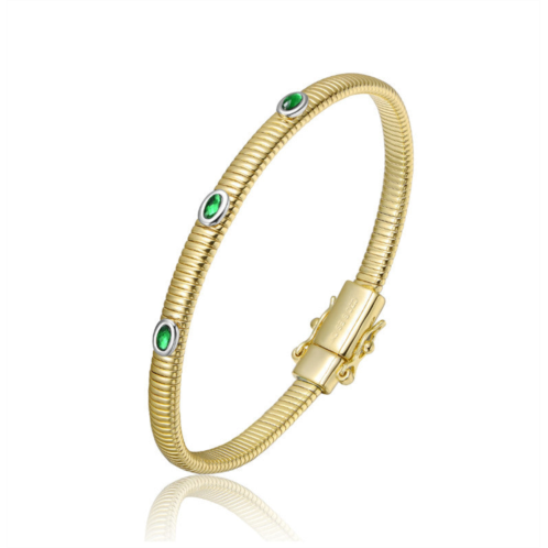 Rachel Glauber 14k gold plated with emerald green cubic zirconia bangle bracelet