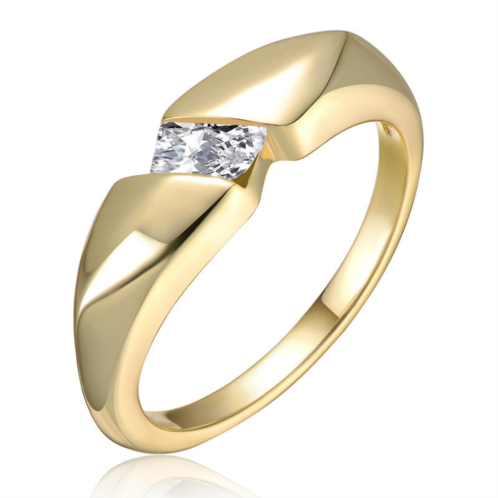 Rachel Glauber 14k gold plated with clear cubic zirconia modern statement ring