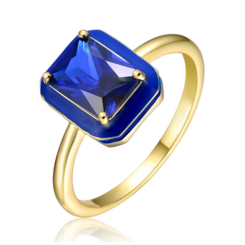 Rachel Glauber 14k gold plated with sapphire blue cubic zirconia & blue enamel radiant halo ring