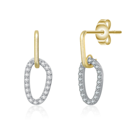 Rachel Glauber two tone with clear cubic zirconia oval shaped drop earrings