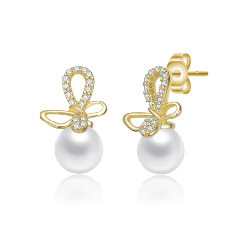 Rachel Glauber 14k gold plated with clear cubic zirconia & mother of pearl drop earrings