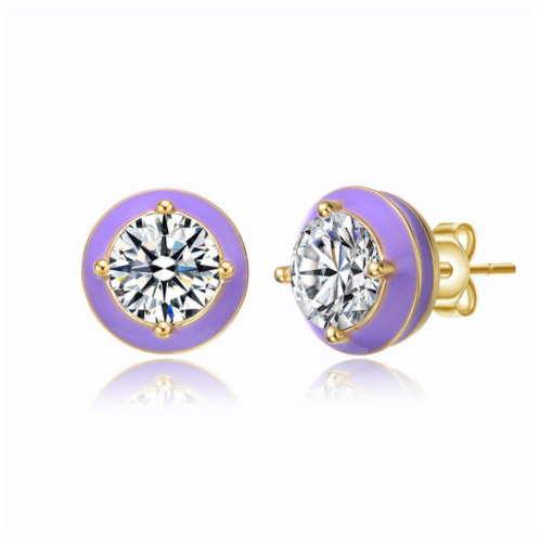 Rachel Glauber young adults/teens 14k yellow gold plated with clear cubic zirconia amethyst enamel round stud earrings