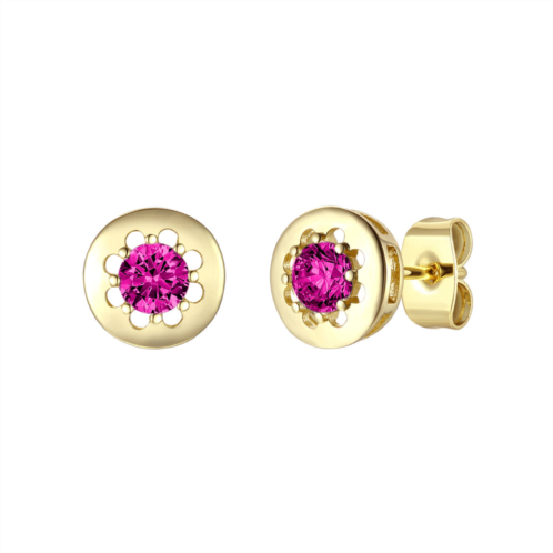 Rachel Glauber rg 14k gold plated with ruby cubic zirconia round solitaire bezel stud earrings