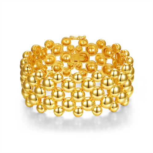 Rachel Glauber 14k yellow gold plated wide medallion mesh link bracelet