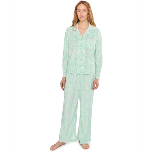 Womens Karen Neuburger Minky Fleece Long Sleeve Notch Top & Long Pants Set