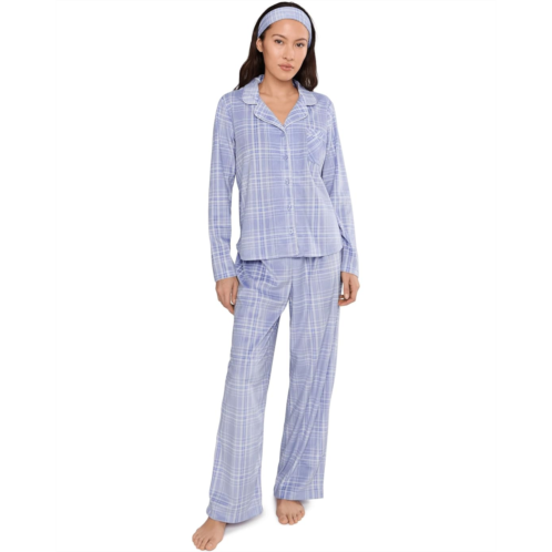 Womens Karen Neuburger Petite Minky Fleece Long Sleeve Notch Top & Long Pants Set