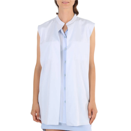 Burberry ladies pale blue suziesl logo detail sleeveless silk crepe de chine shirt