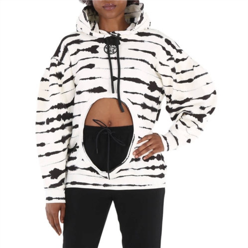 Burberry ladies monochrome cut-out detail watercolour print cotton hoodie