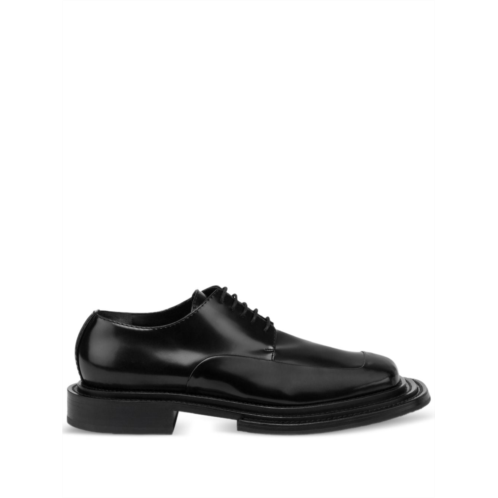 MOSCHINO lace-up black calf leather flat shoes