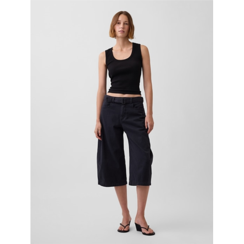 Gap Mid Rise Belted Culotte Barrel Pants