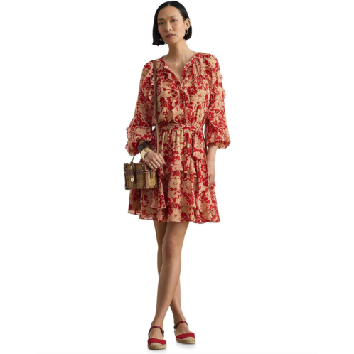 POLO Ralph Lauren Womens Lauren Ralph Lauren Print Ruffle-Trim Georgette Tiered Dress