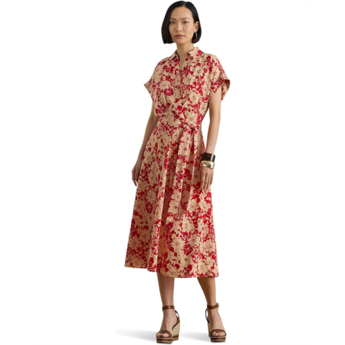POLO Ralph Lauren Womens Lauren Ralph Lauren Floral Belted Crepe Dress