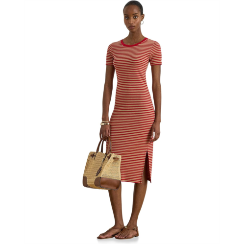 POLO Ralph Lauren Womens Lauren Ralph Lauren Striped Cotton-Blend Ribbed Tee Dress