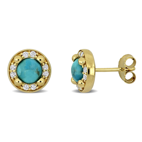 Mimi & Max 2 1/4ct tgw light blue turquoise created white sapphire halo stud earrings yellow silver