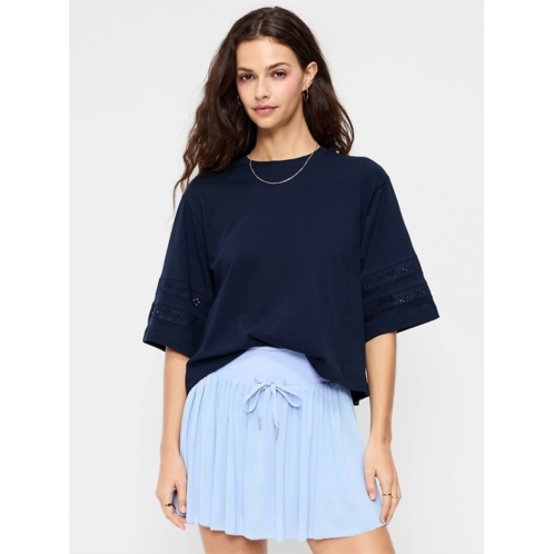 OldNavy Vintage Crew-Neck Cropped Lace-Trim T-Shirt