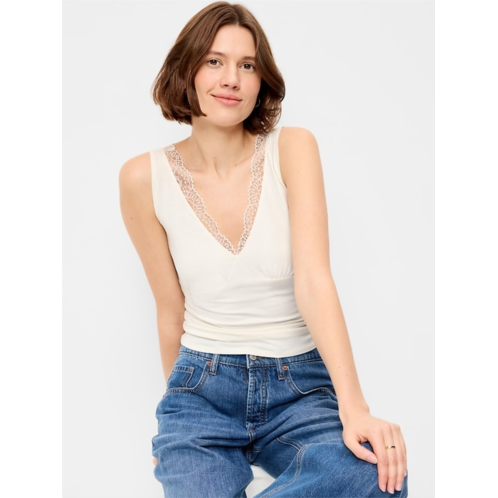 OldNavy Sleeveless Lace-Trim V-Neck Ribbed Top