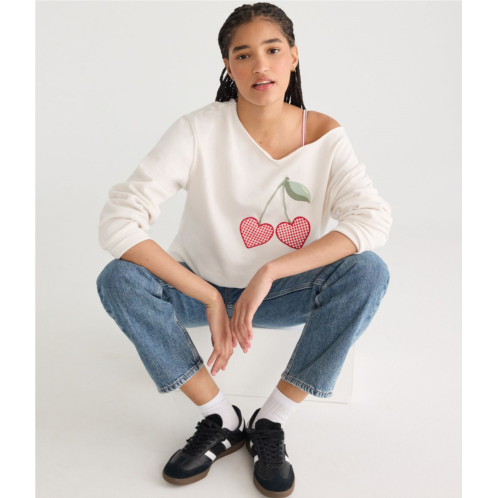 Aeropostale cloud soft heart cherries oversized off-the-shoulder sweatshirt