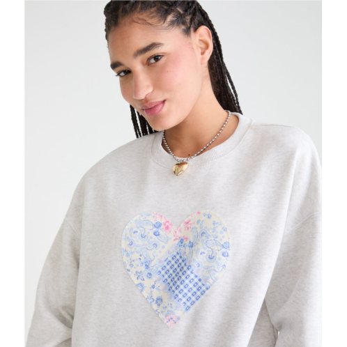 Aeropostale cloud soft patchwork heart oversized crew sweatshirt