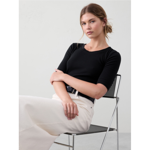 bananarepublic Ribbed Elbow-Sleeve T-Shirt