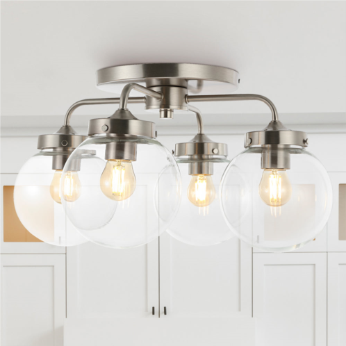 JONATHAN Y piper 18 4-light farmhouse rustic iron/glass led semi flush mount