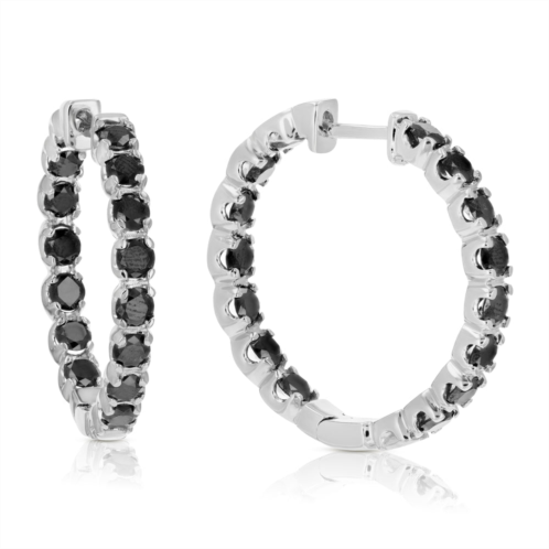 Vir Jewels 4 cttw black diamond hoop earrings in .925 sterling silver inside out 1 inch