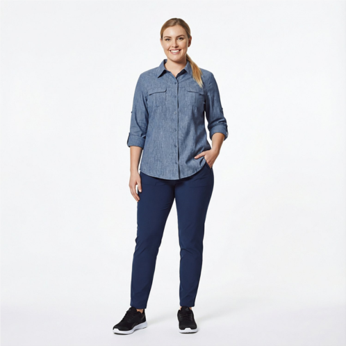 Magellan Outdoors Womens Aransas Pass Long Sleeve Shirt Mood Indigo