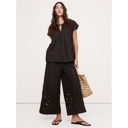 Bananarepublic The Pull-On Wide-Leg Ankle Pant in Embroidered Poplin