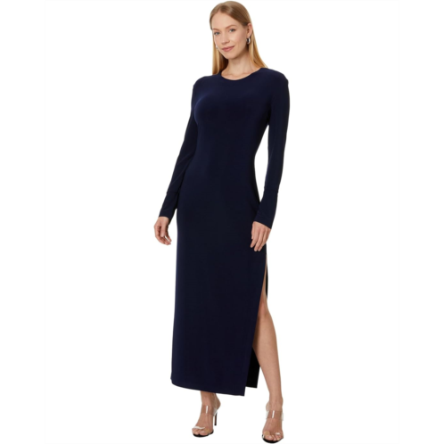 Womens Norma Kamali Long Sleeve Crewneck Side Slit Gown