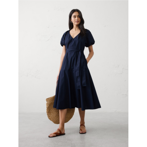 bananarepublic Poplin Gathered-Shoulder Midi Dress