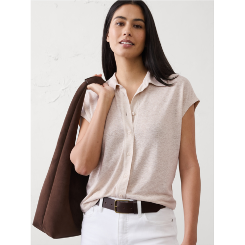 bananarepublic Linen-Blend Collared Top
