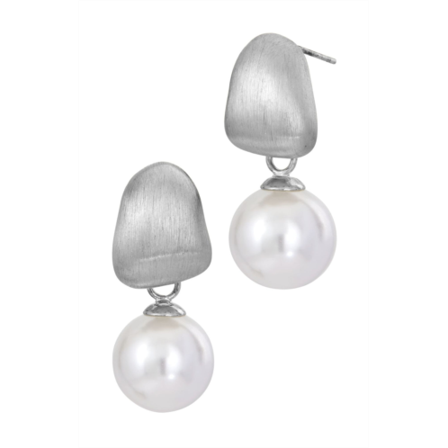 SAVVY CIE JEWELS rhodium plated brushed m.o.p drop earrings