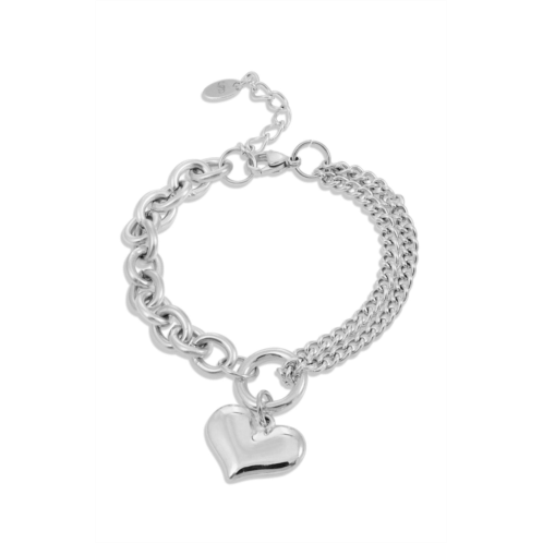 SAVVY CIE JEWELS rhodium plated half & half heart charm bracelet