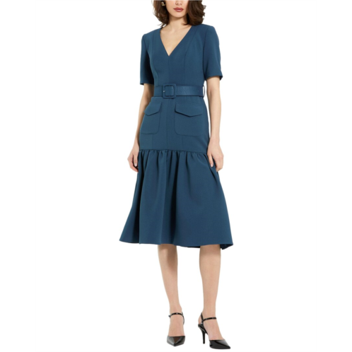 Mac Duggal crepe midi dress with belt