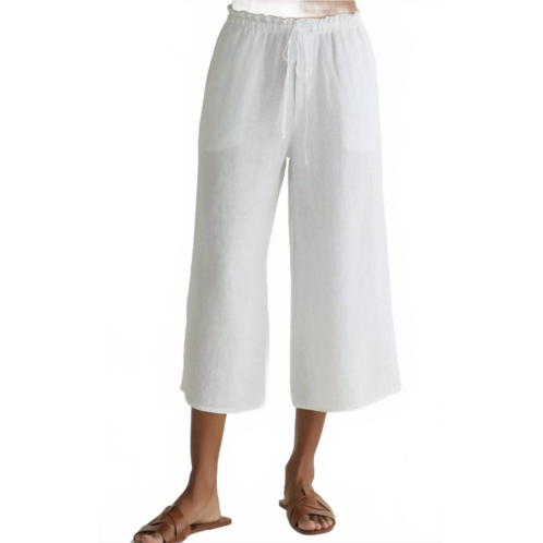 Bella Dahl ruffle waist wide leg crop pants in white
