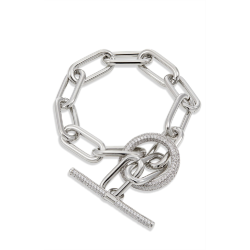 SAVVY CIE JEWELS rhodium plated paperclip cz toggle bracelet