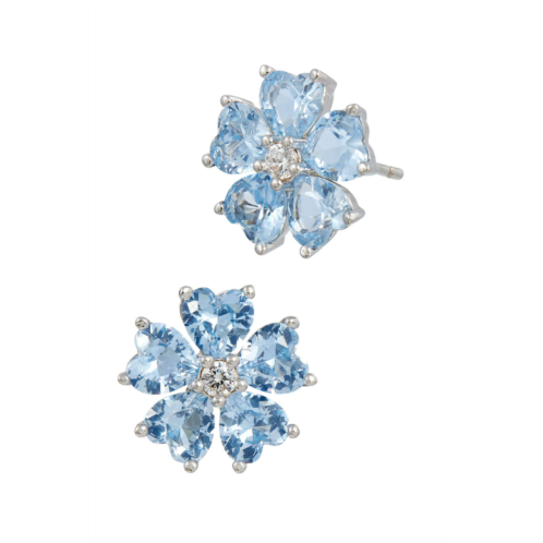 SAVVY CIE JEWELS rhodium plated paraoba heart shape flower stud earrings