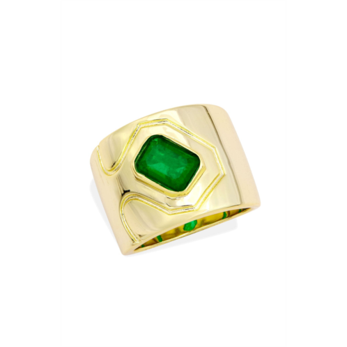 SAVVY CIE JEWELS 18k yellow gold plated wide cigar band with green stone