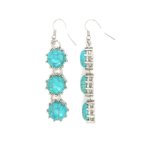 SAVVY CIE JEWELS rhodium plated turquoise 3 long earrings