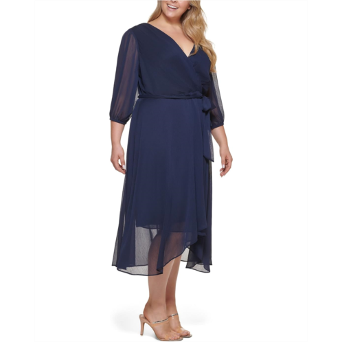 DKNY Plus Size Balloon Sleeve V-Neck Dress