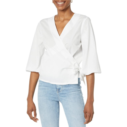 DKNY Long Sleeve V-Neck Poplin Wrap Blouse